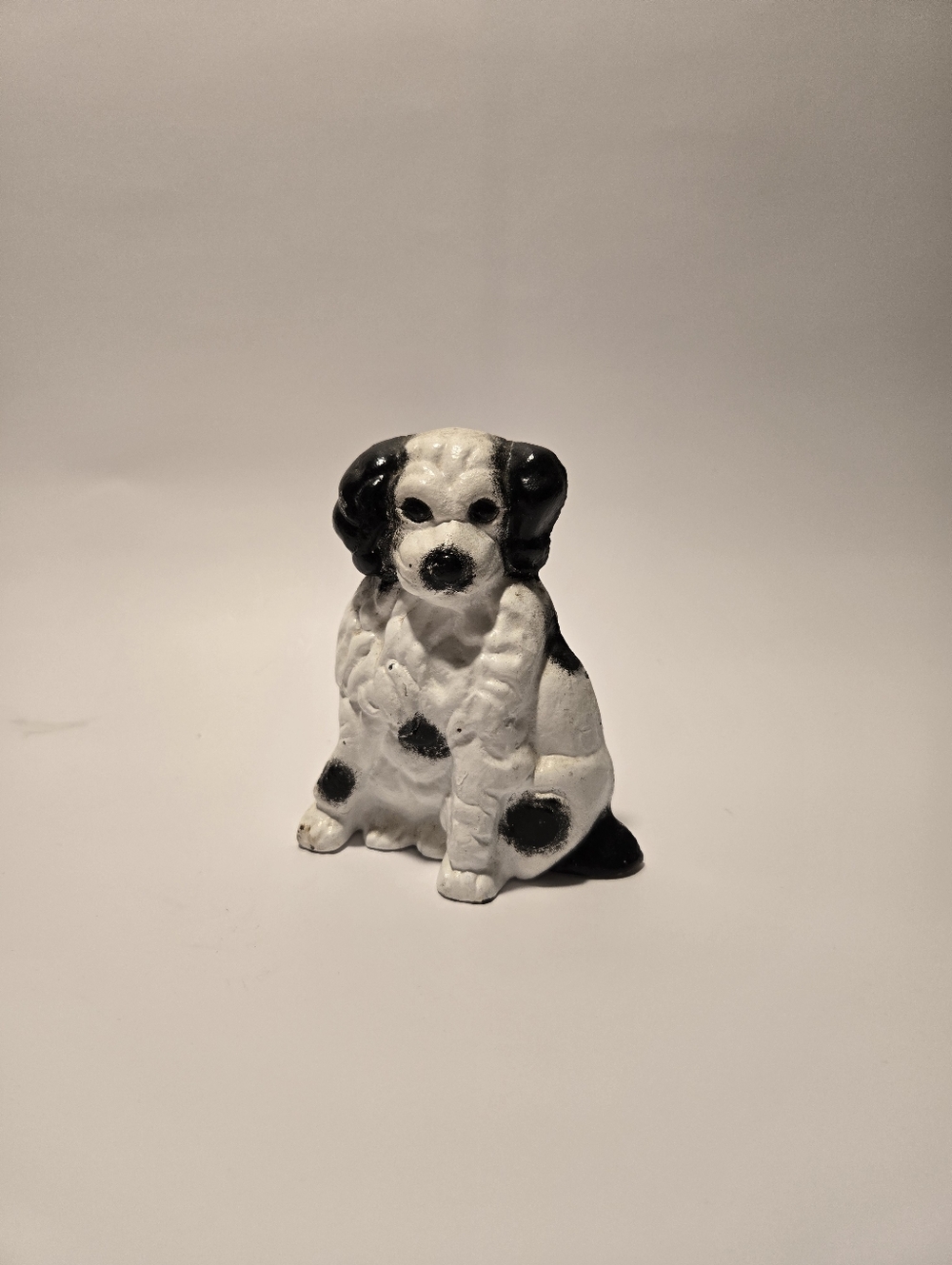 Black and White Painted Cast Iron Spaniel Dog Door Stop Vintage 5 Inches Tall